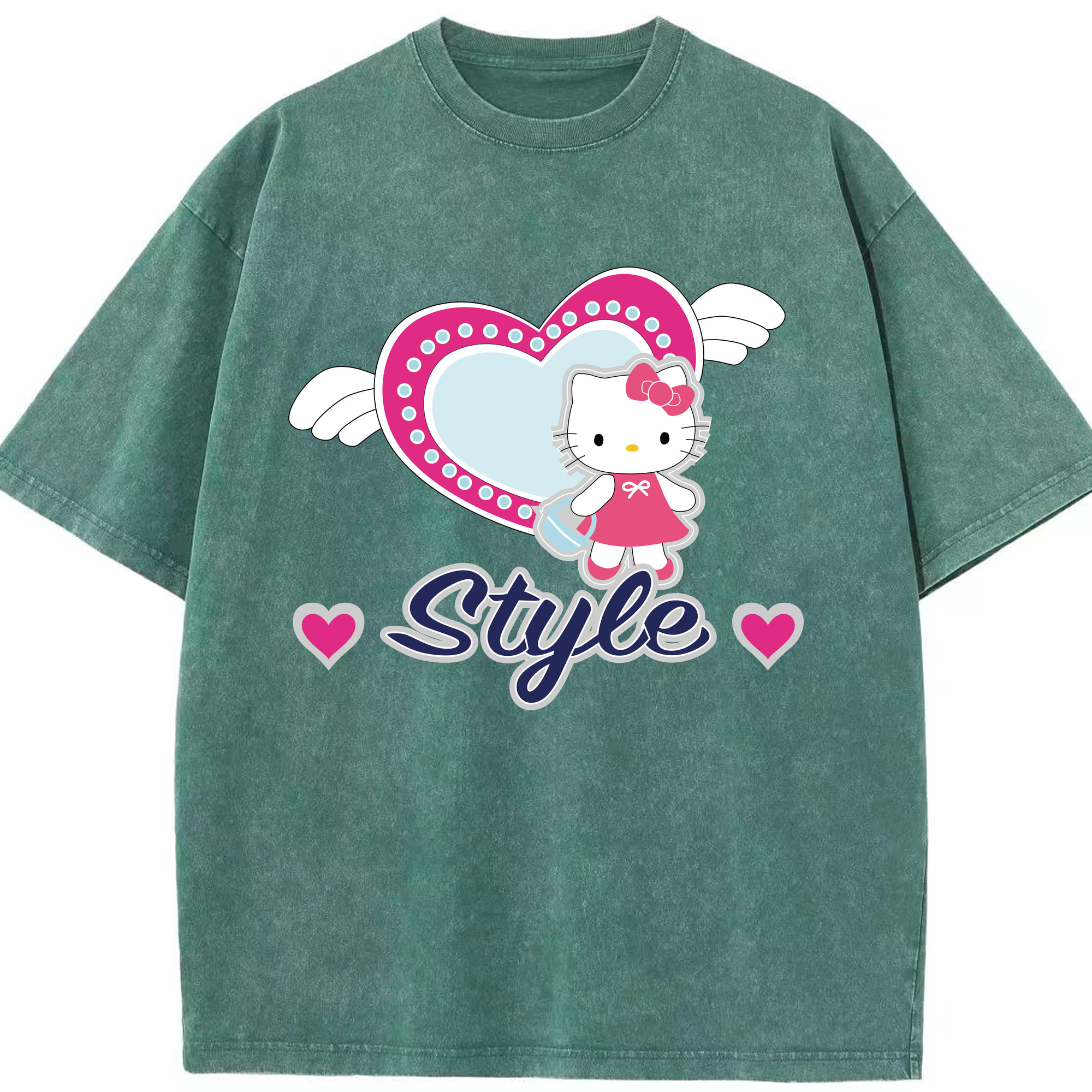 （画像用） Hello Kitty ハローキティ 綿100% ヴィンテージ風 半袖Tシャツ（フロントプリント）